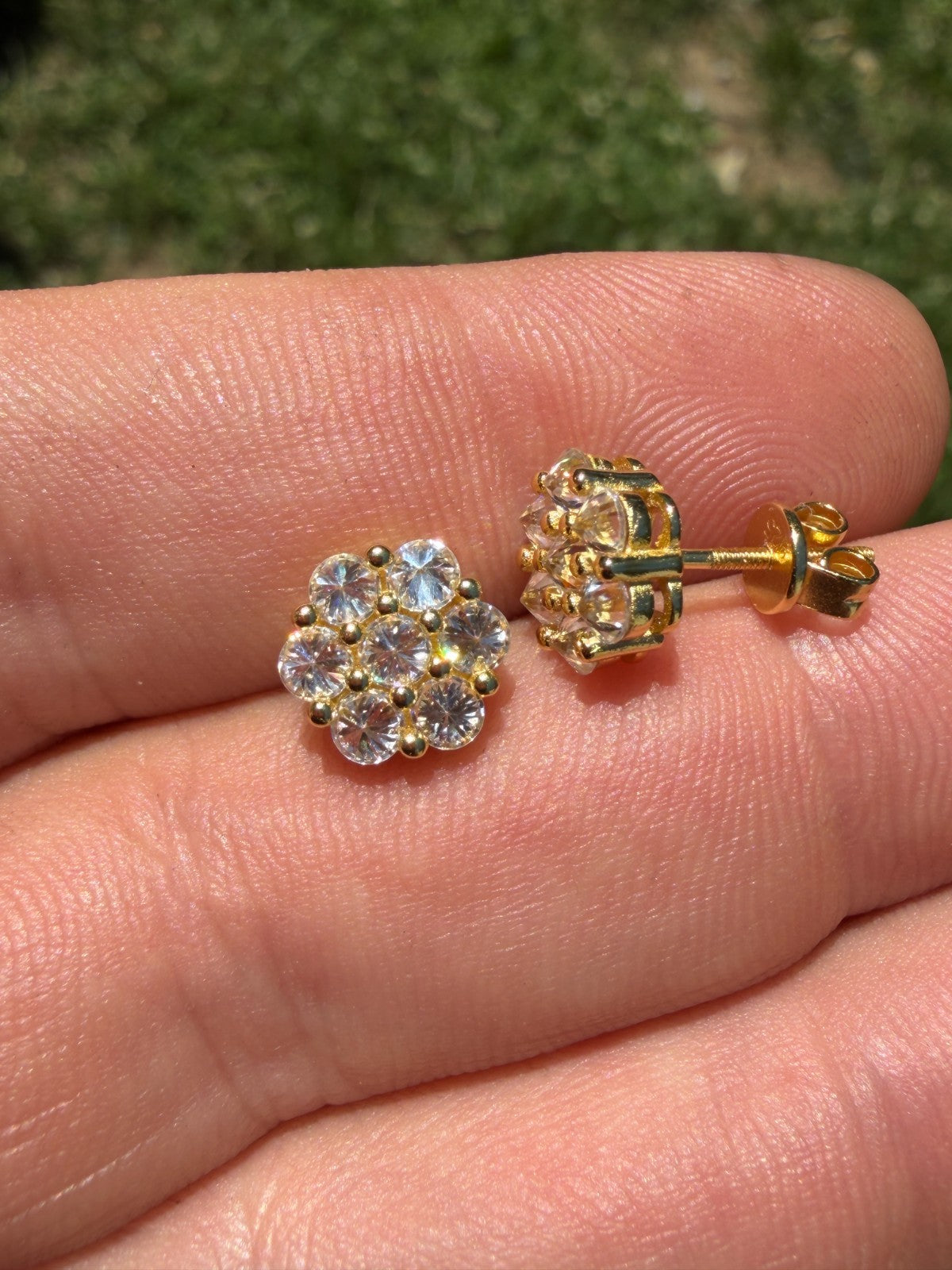 MOISSANITE Upside Down Reverse Set Cluster Iced Out Honeycomb Set Earrings - 14k Gold Vermeil 925 Silver - 6mm -11mm