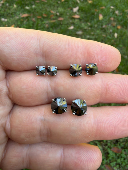 Black MOISSANITE Upside Down Reverse Set Stud Earrings - 925 Silver - 5mm-8mm - 1-4ct
