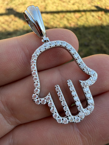 MOISSANITE Hamsa Cutout Pendant - 925 Silver - 3 Sizes 1.25"-2.75"