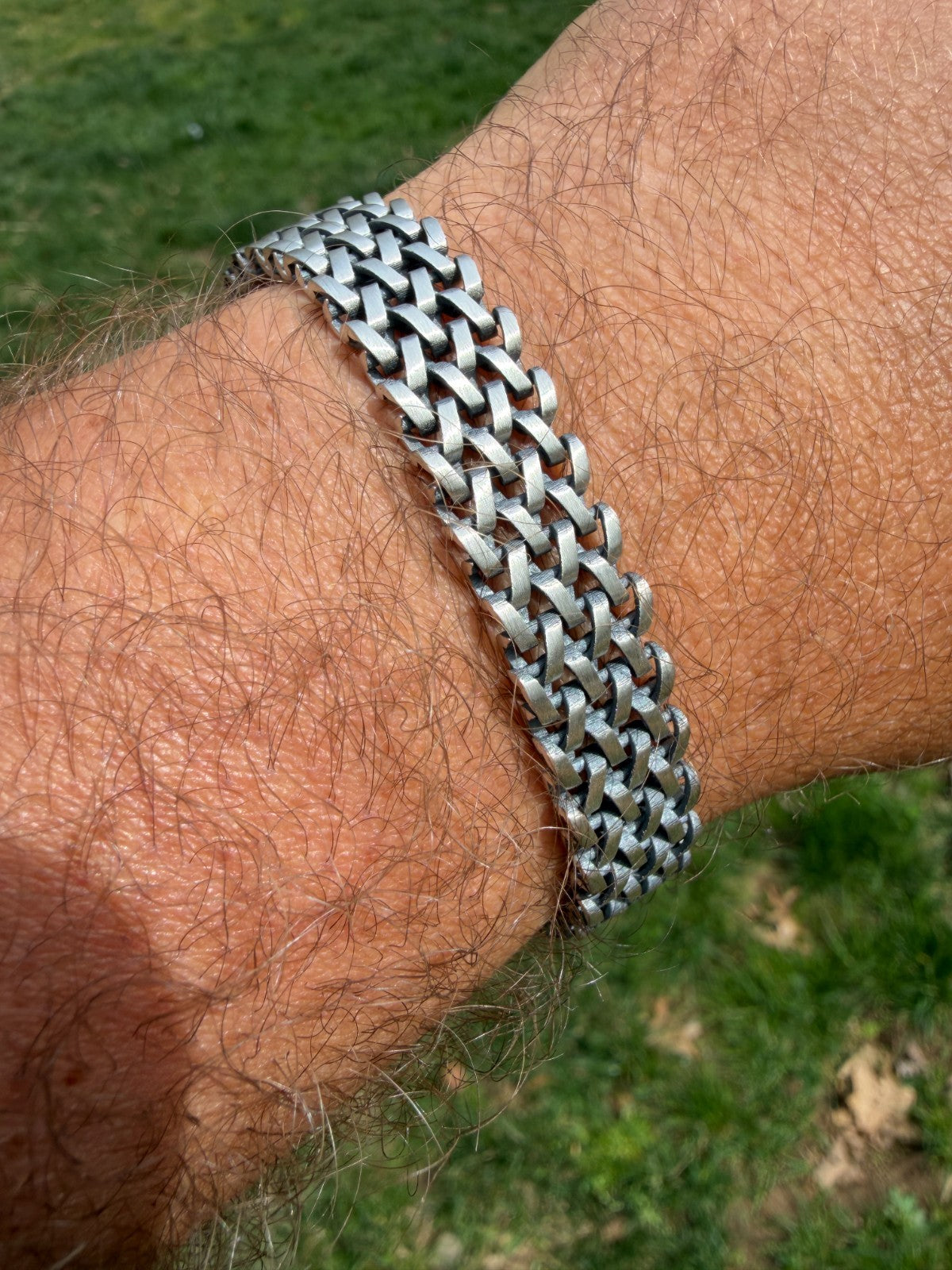 Mens Turquoise Wheat Woven Link Bracelet - 925 Sterling Silver - 8.5" - 12mm