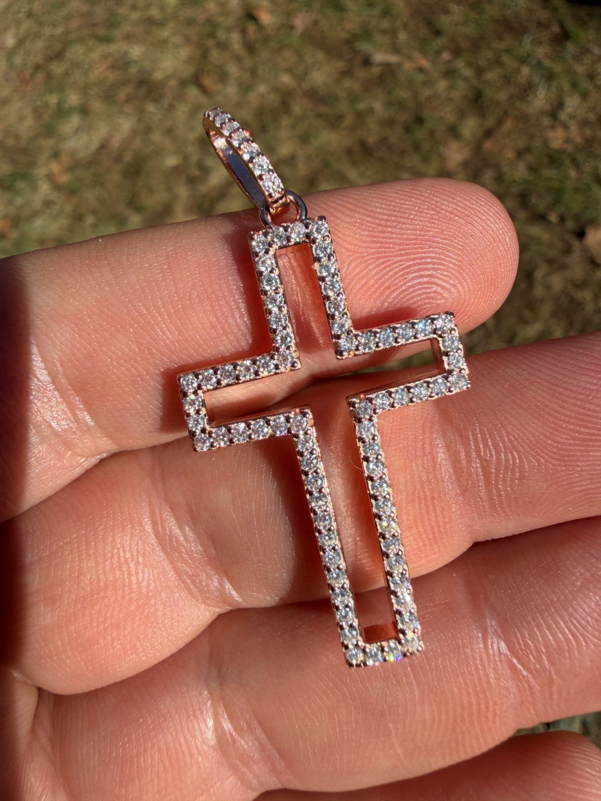 MOISSANITE Classic Cross Cutout Pendant - 14k Rose Gold Vermeil 925 Silver - 3 Sizes 1.33"-3"