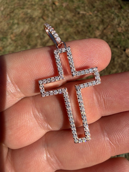 MOISSANITE Classic Cross Cutout Pendant - 14k Rose Gold Vermeil 925 Silver - 3 Sizes 1.33"-3"