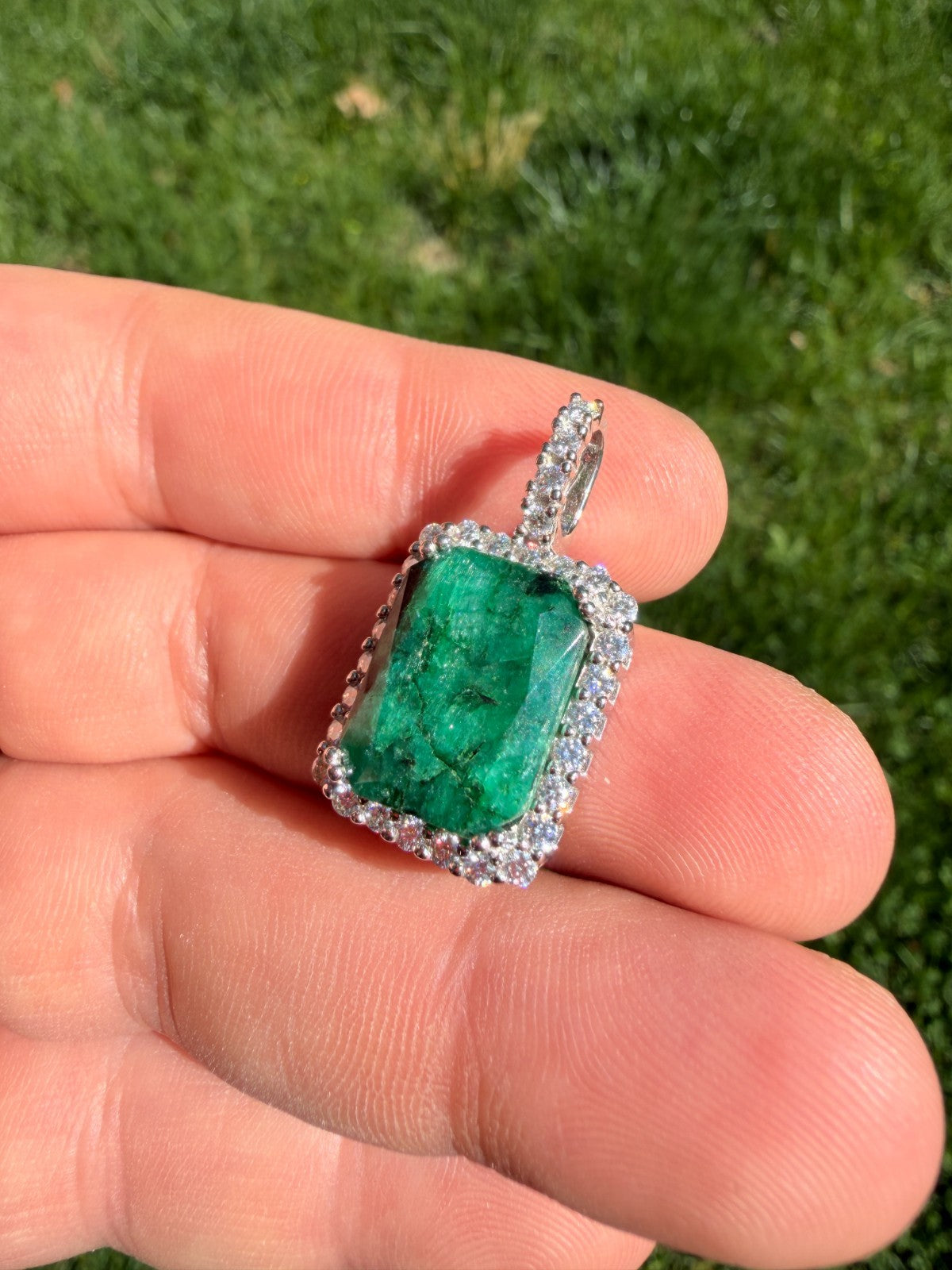 MOISSANITE Royalty Green Phantom Pendant - 925 Silver - Green Emerald Stone