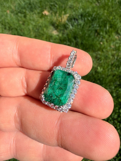 MOISSANITE Royalty Green Phantom Pendant - 925 Silver - Green Emerald Stone