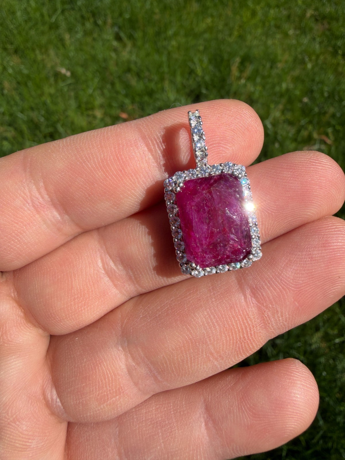 MOISSANITE Royalty Red Ruby Pendant - 925 Silver - Genuine Red Ruby Stone