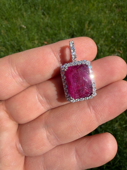 MOISSANITE Royalty Red Ruby Pendant - 925 Silver - Genuine Red Ruby Stone