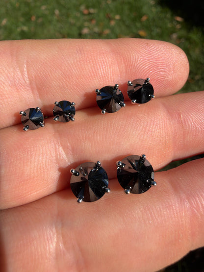Black MOISSANITE Upside Down Reverse Set Stud Earrings - 925 Silver - 5mm-8mm - 1-4ct