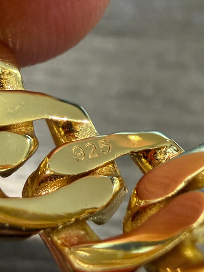 Classic 11.5mm Prong Miami Cuban Eternity Band Ring - 14k Gold Vermeil 925 Silver - Plain