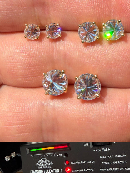 MOISSANITE Upside Down Reverse Set Stud Earrings - 14k Gold Vermeil 925 Silver - 5mm-8mm - 1-4ct