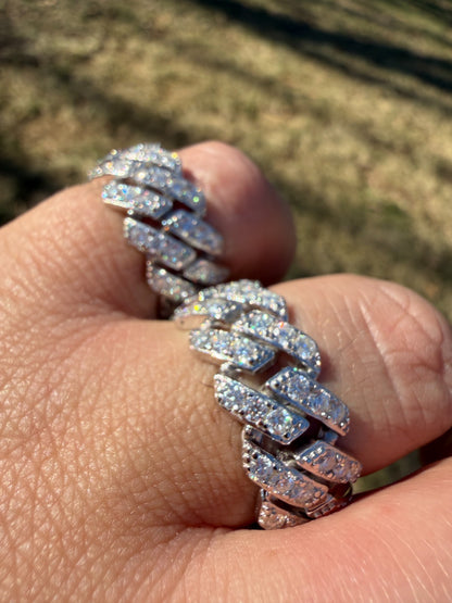 MOISSANITE 11.5mm Iced Out Prong Cuban Eternity Band Ring - 925 Silver