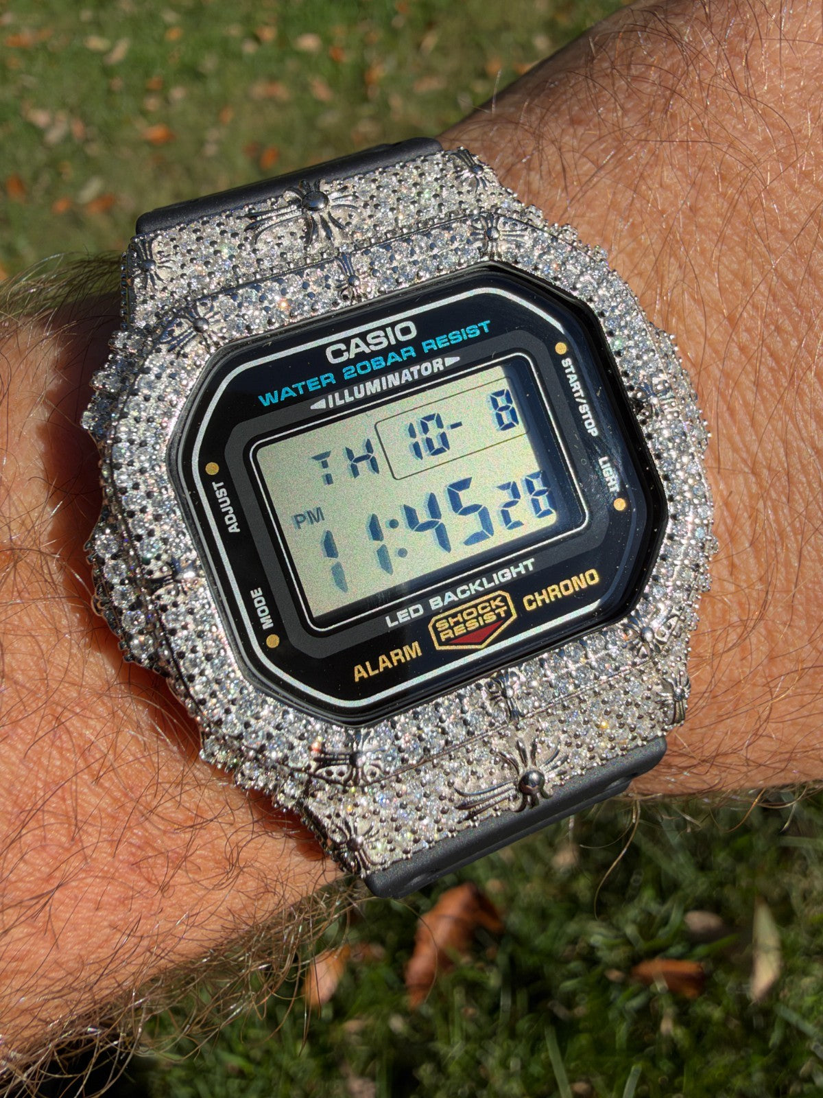 MOISSANITE Real 925 Silver Iced Casio G Shock DW-5600UE Cross Hip Hop Watch
