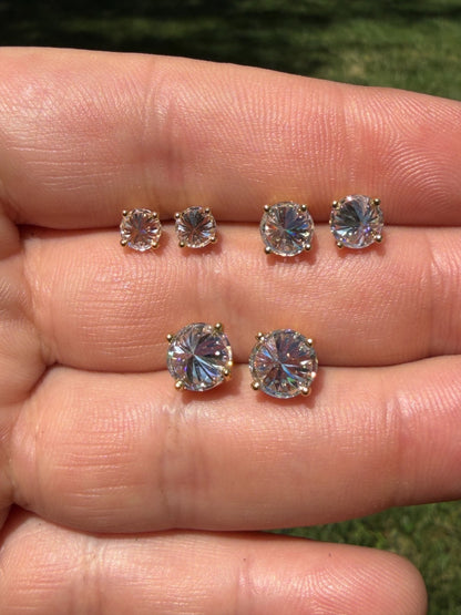 MOISSANITE Upside Down Reverse Set Stud Earrings - 14k Gold Vermeil 925 Silver - 5mm-8mm - 1-4ct