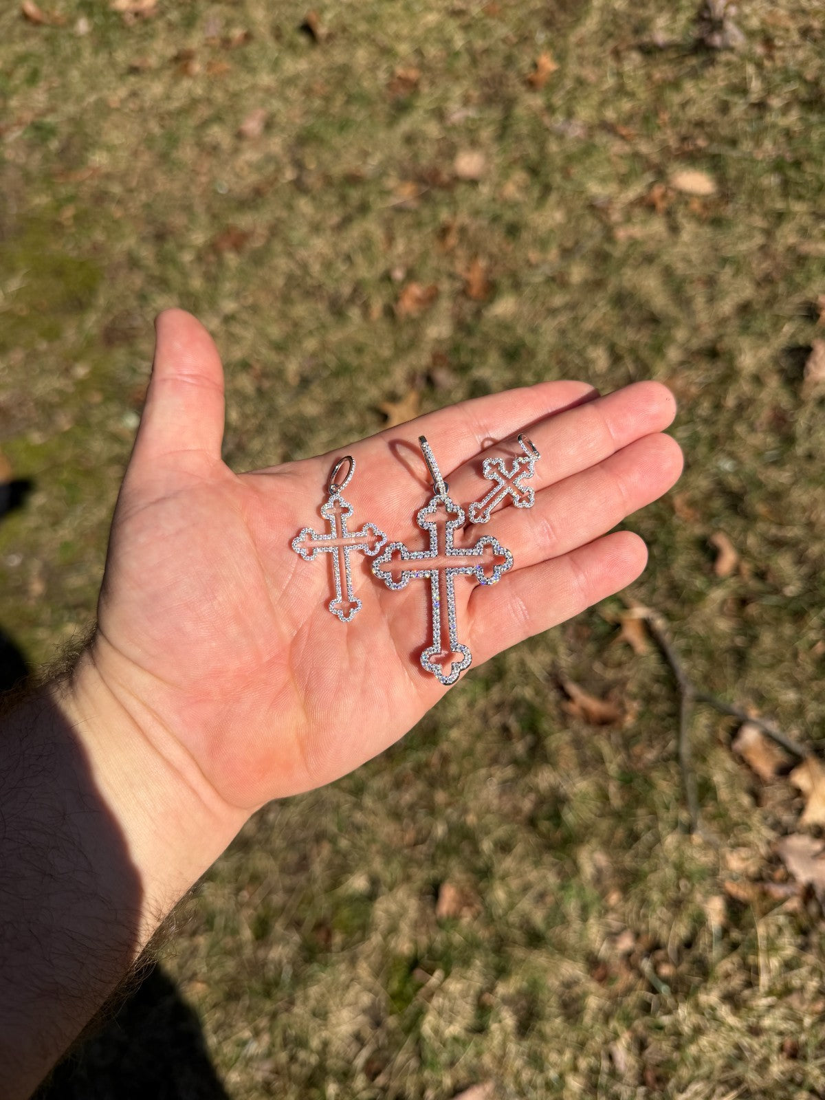 MOISSANITE Gothic Cross Cutout Pendant - 925 Silver - 3 Sizes 1.33"-3"