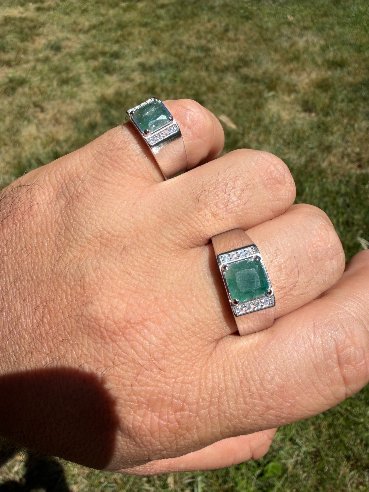 MOISSANITE Kingsmark Ring - 925 Silver - Genuine Green Emerald Stone