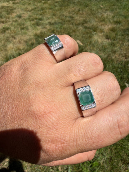MOISSANITE Kingsmark Ring - 925 Silver - Genuine Green Emerald Stone