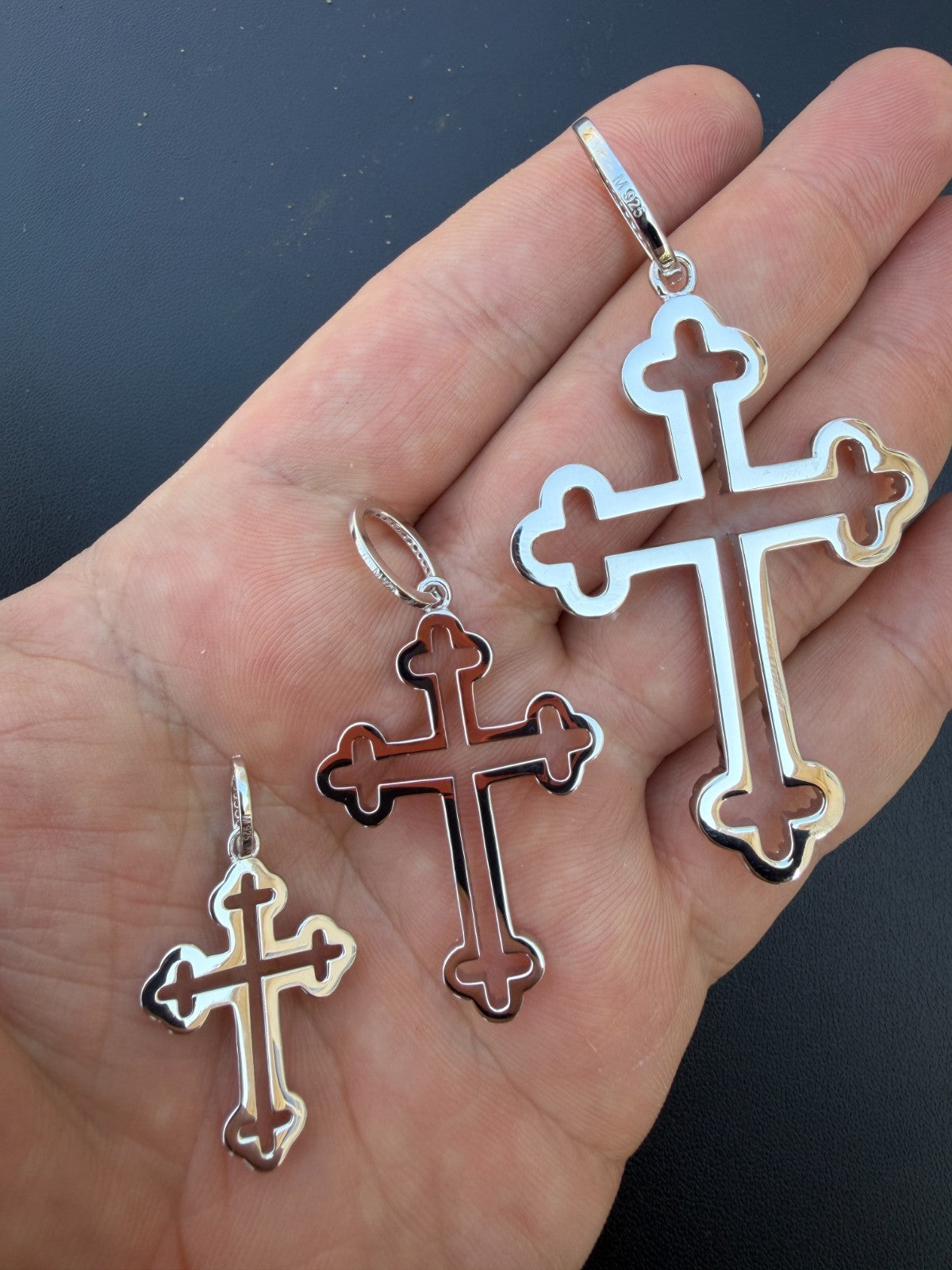 MOISSANITE Gothic Cross Cutout Pendant - 925 Silver - 3 Sizes 1.33"-3"