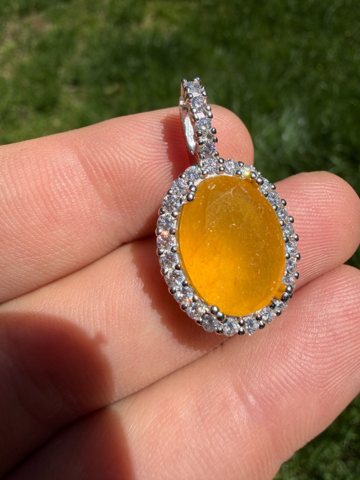 MOISSANITE Royalty Honey Pendant - 925 Silver - Oval Genuine Yellow Sapphire Stone