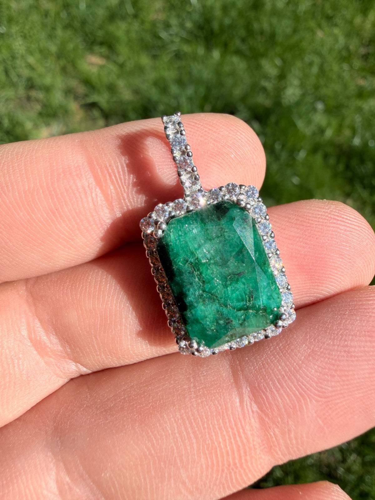 MOISSANITE Royalty Green Phantom Pendant - 925 Silver - Green Emerald Stone