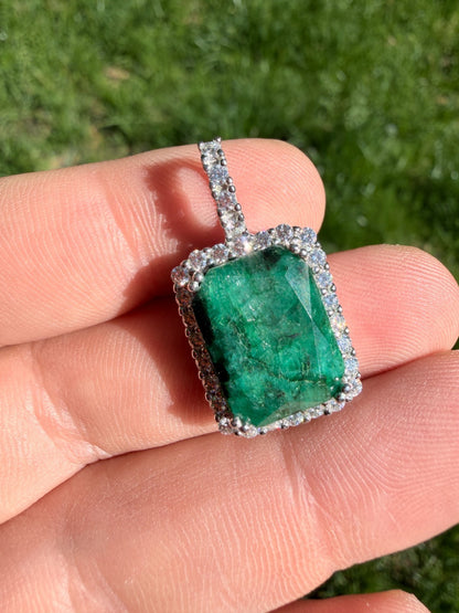 MOISSANITE Royalty Green Phantom Pendant - 925 Silver - Green Emerald Stone