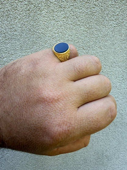 Columbian King Ring - 14k Gold Vermeil 925 Silver - Genuine Black Onyx Stone