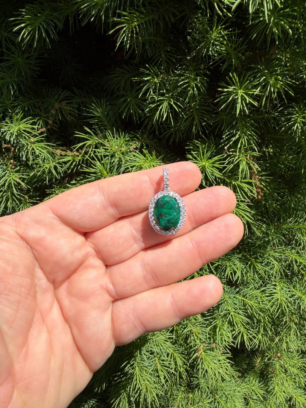 MOISSANITE Royalty Green Phantom Pendant - 925 Silver - Oval Green Emerald Stone
