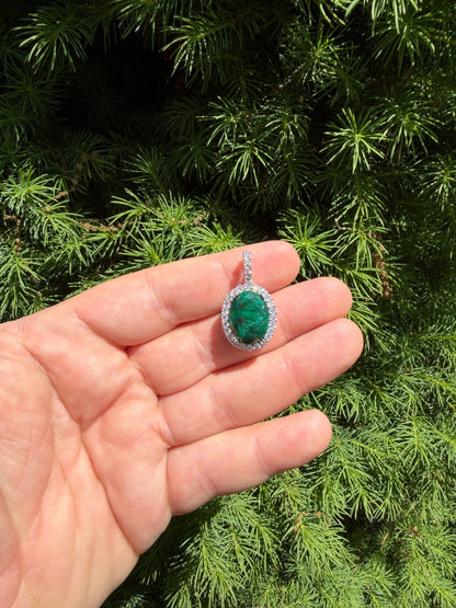 MOISSANITE Royalty Green Phantom Pendant - 925 Silver - Oval Green Emerald Stone