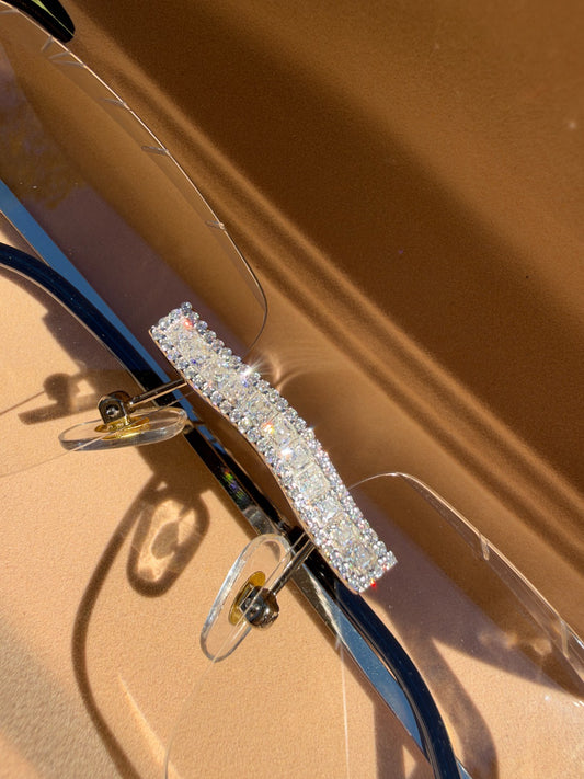 MOISSANITE Baguette Custom Iced Out Sunglasses - 925 Silver Buffs - Clear
