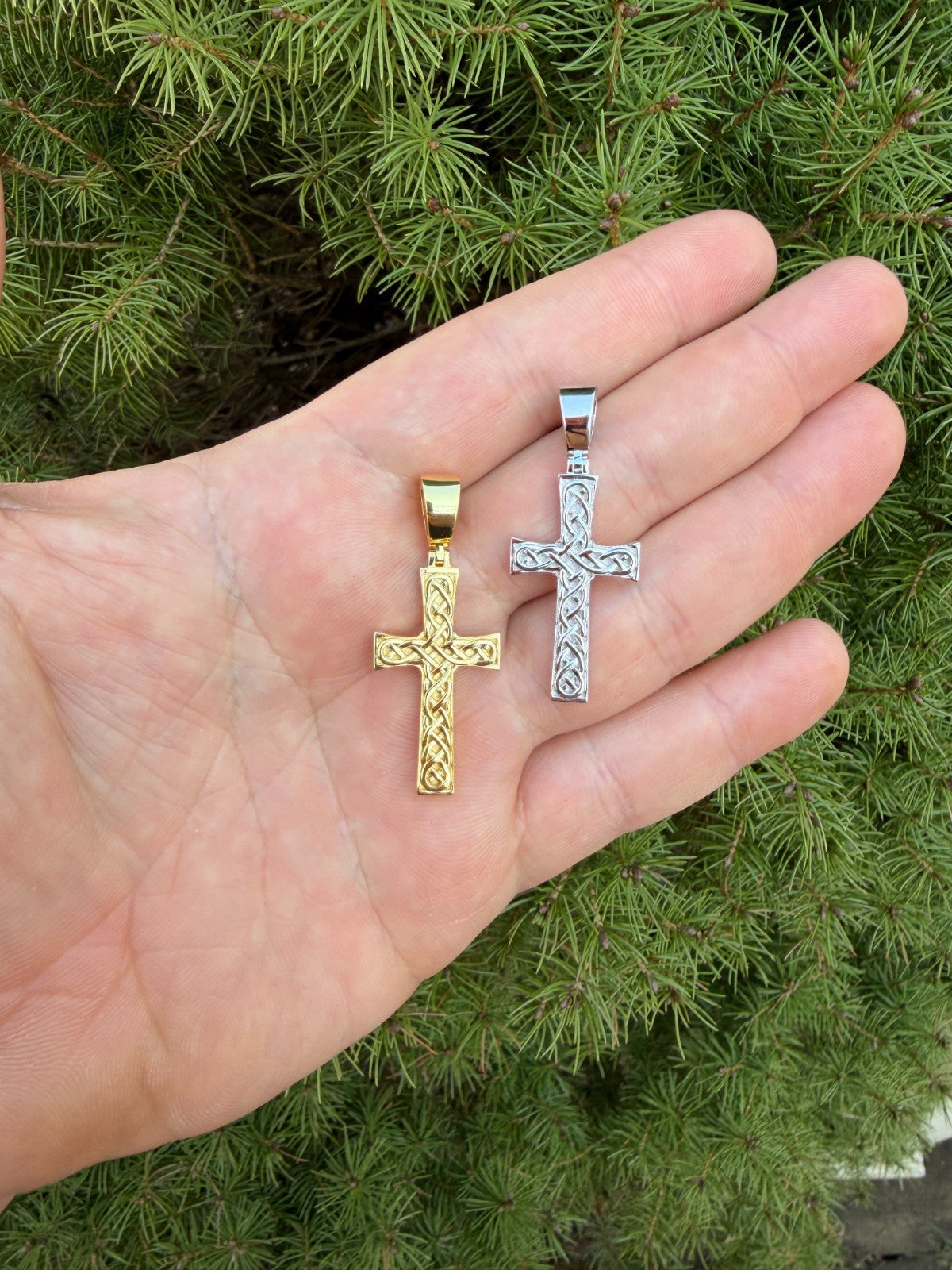 Viking Warrior Celtic Cross Pendant - 14k Gold Vermeil 925 Silver - Medium 1.75"