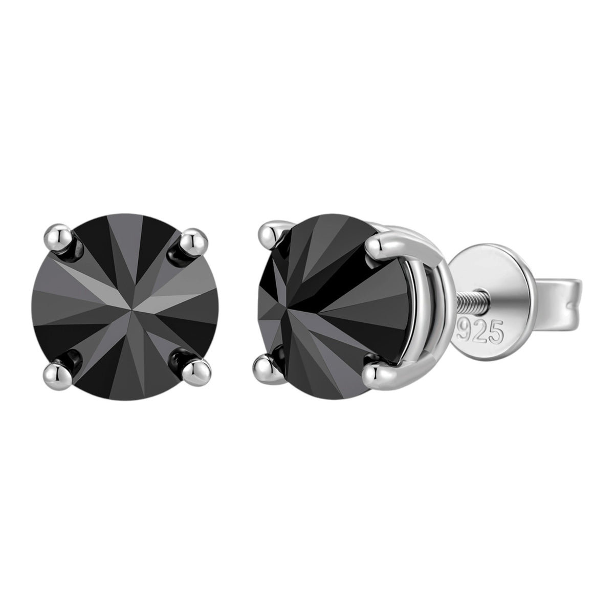 Black MOISSANITE Upside Down Reverse Set Stud Earrings - 925 Silver - 5mm-8mm - 1-4ct