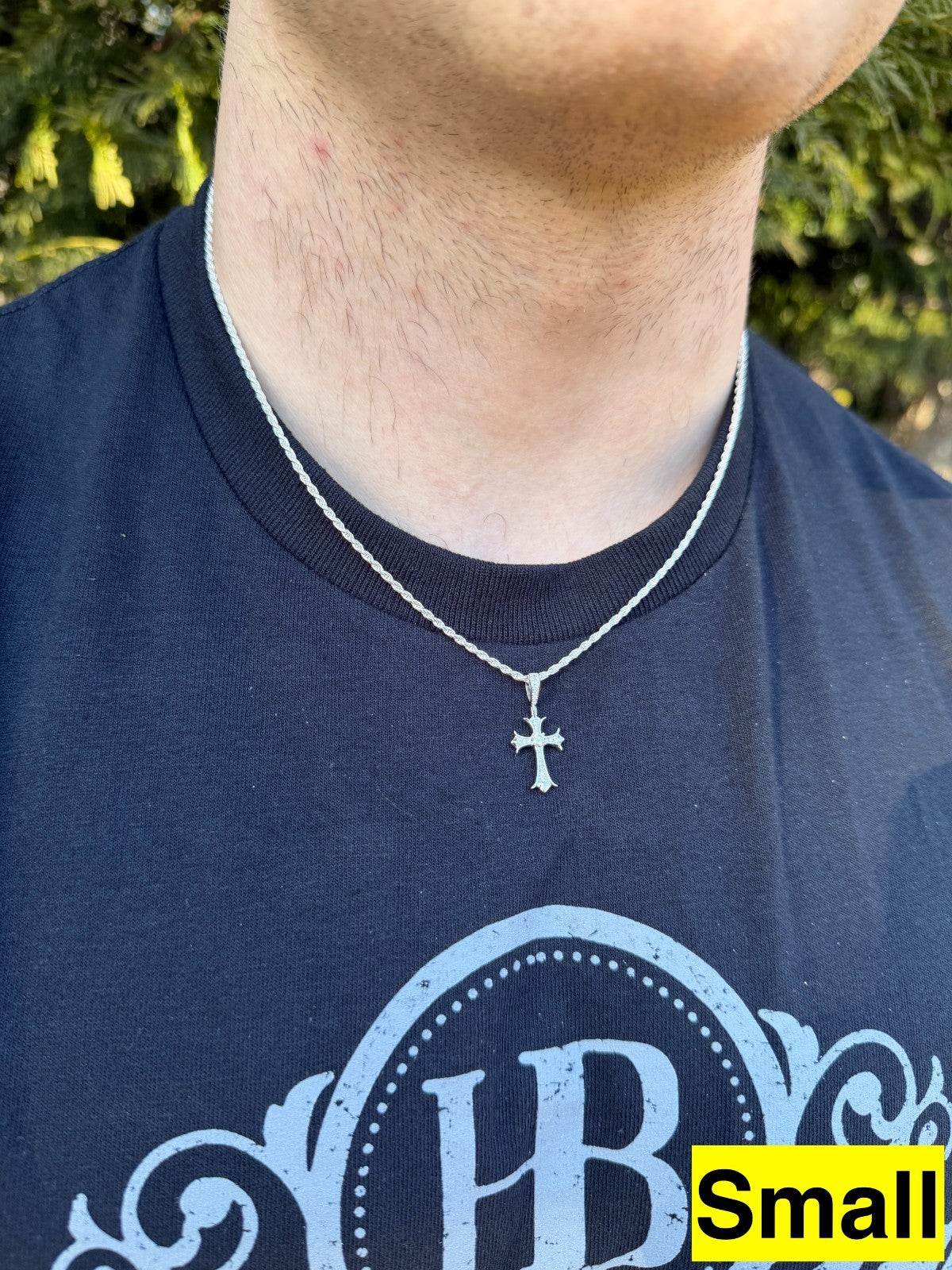 MOISSANITE Hearts Chrome Cross Pendant - 925 Silver - 3 Sizes 1