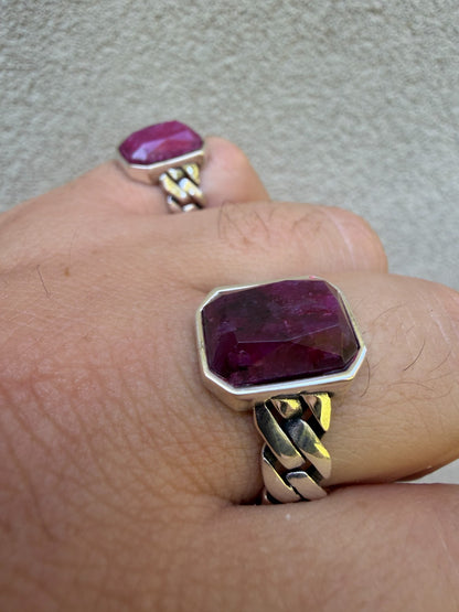 Havana Cuban Ring - 925 Silver - Genuine Red Ruby Stone