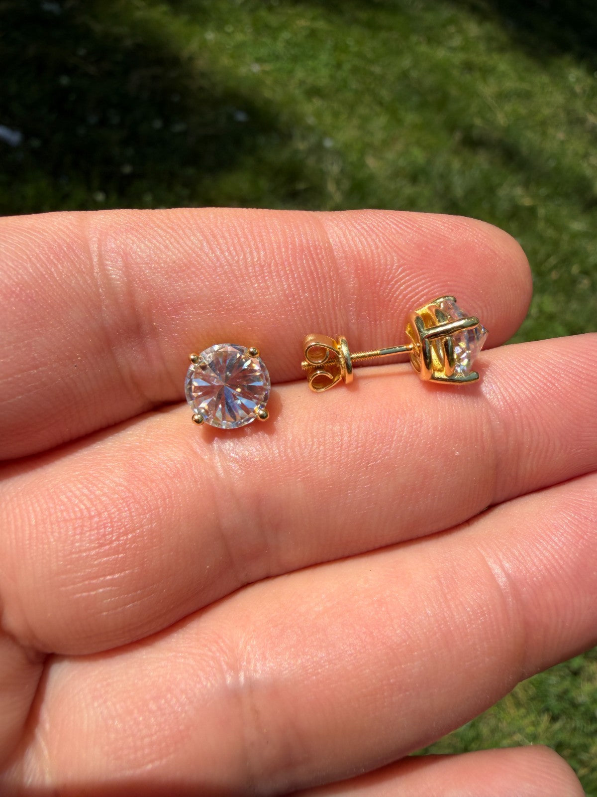 MOISSANITE Upside Down Reverse Set Stud Earrings - 14k Gold Vermeil 925 Silver - 5mm-8mm - 1-4ct