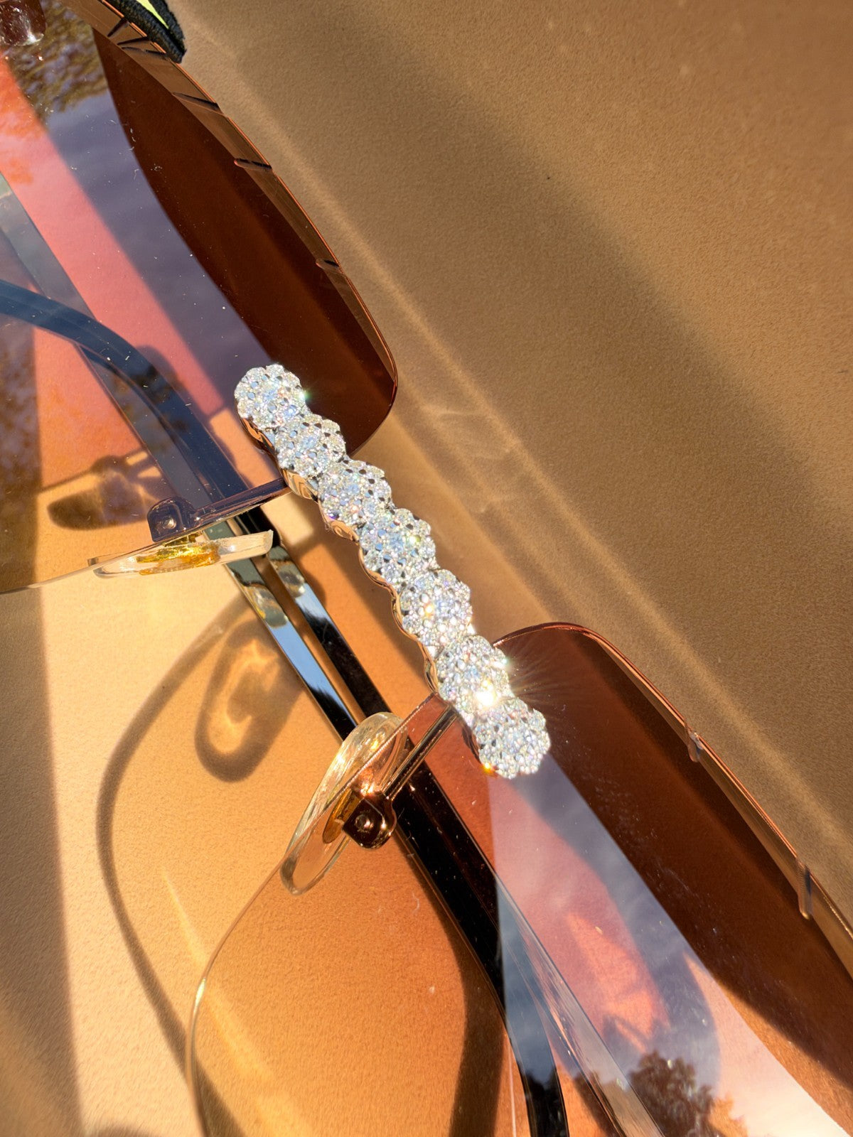 MOISSANITE Cluster Custom Iced Out Sunglasses - 925 Silver Buffs - Light Brown