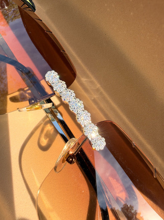 MOISSANITE Cluster Custom Iced Out Sunglasses - 925 Silver Buffs - Light Brown