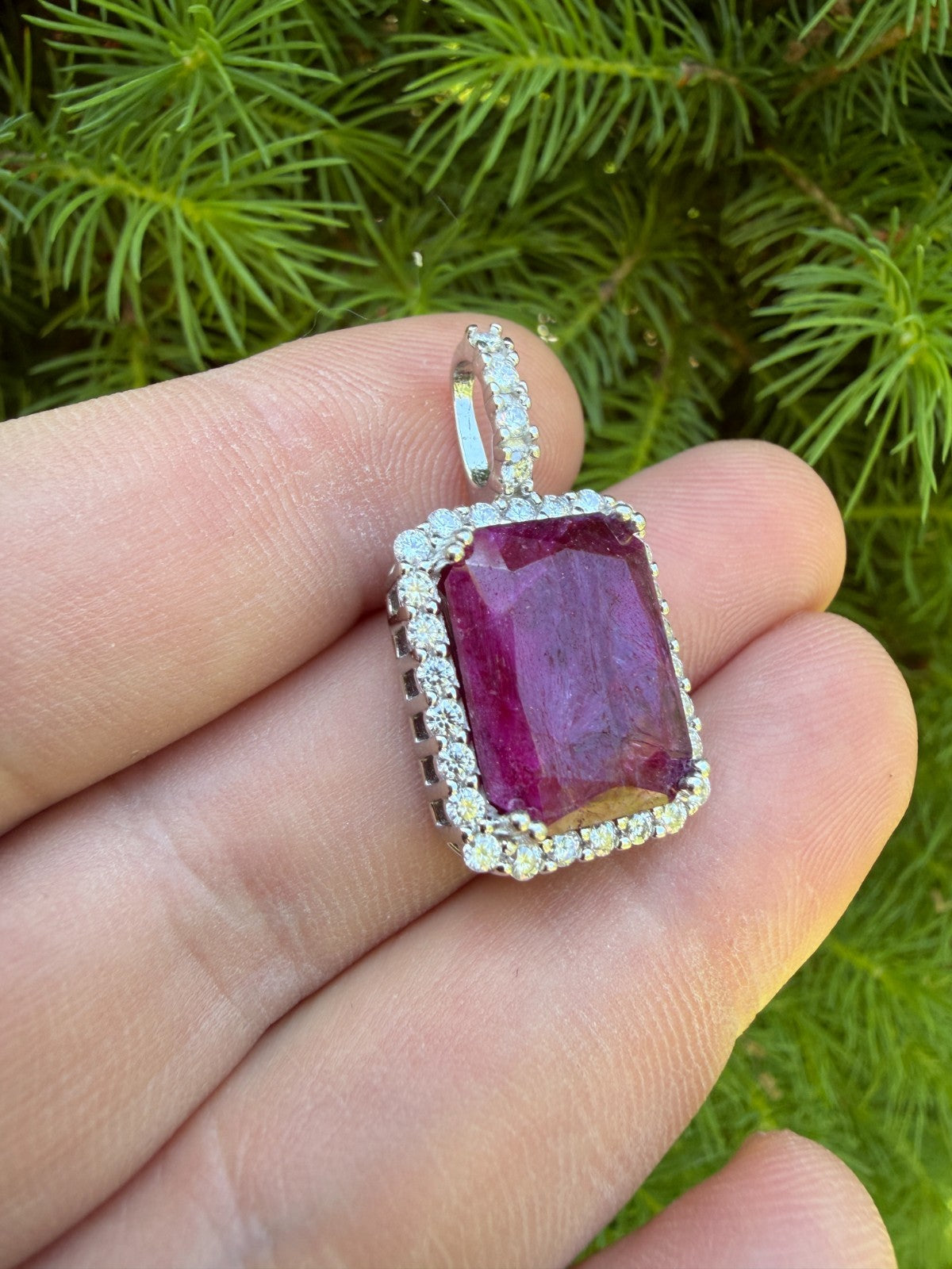 MOISSANITE Royalty Red Ruby Pendant - 925 Silver - Genuine Red Ruby Stone