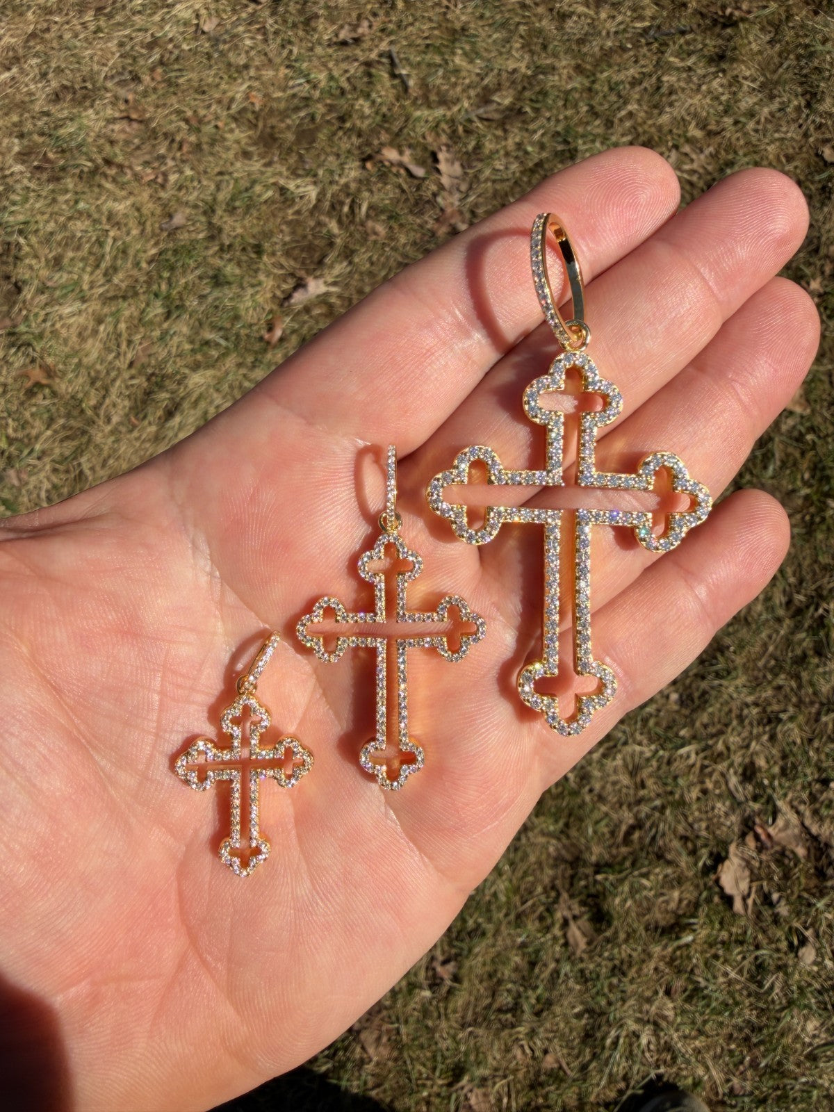 MOISSANITE Gothic Cross Cutout Pendant - 14k Gold Vermeil 925 Silver - 3 Sizes 1.33"-3"