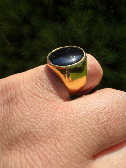 Shadow Boss Ring - 14k Gold Vermeil 925 Silver - Genuine Black Onyx Stone