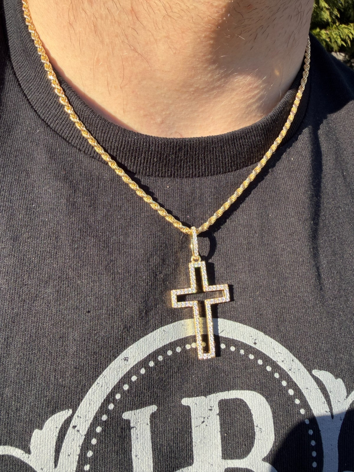 MOISSANITE Classic Cross Cutout Pendant - 14k Gold Vermeil 925 Silver - 3 Sizes 1.33"-3"