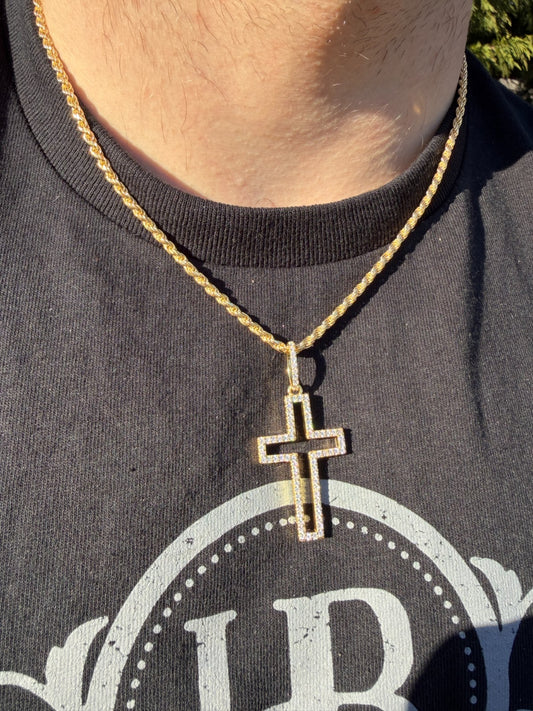 MOISSANITE Classic Cross Cutout Pendant - 14k Gold Vermeil 925 Silver - 3 Sizes 1.33"-3"