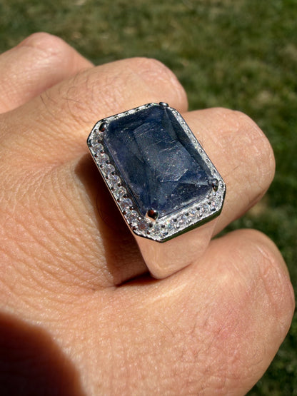 MOISSANITE Fortress Ring - 925 Silver - Genuine Blue Sapphire Stone
