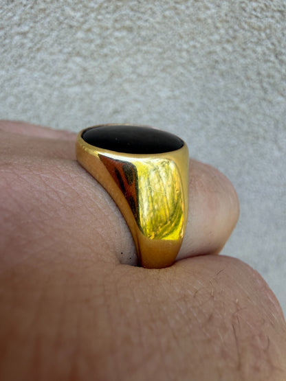 Shadow Boss Ring - 14k Gold Vermeil 925 Silver - Genuine Black Onyx Stone