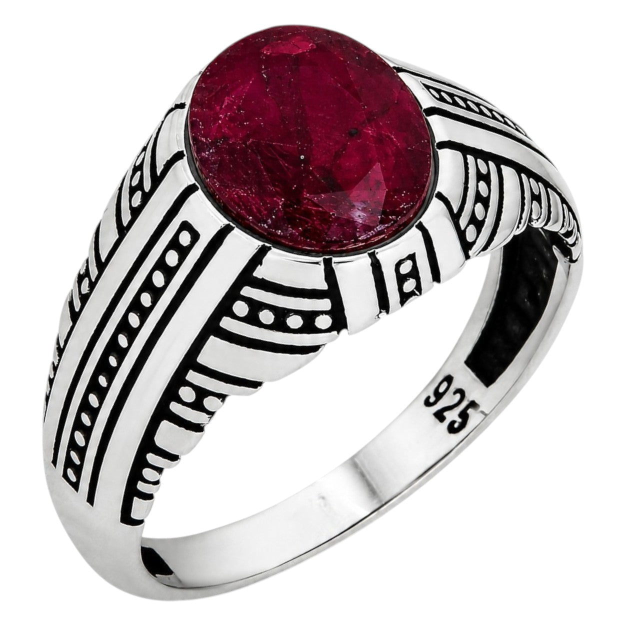 Navajo Tribe Ring - 925 Silver Oxidized - Genuine Red Ruby Stone