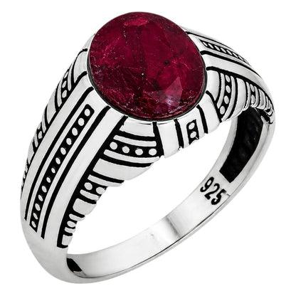 Navajo Tribe Ring - 925 Silver Oxidized - Genuine Red Ruby Stone