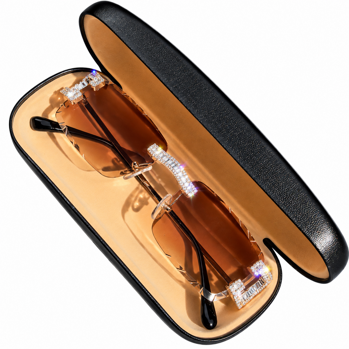 MOISSANITE Baguette Custom Iced Out Sunglasses - 925 Silver Buffs - Light Brown
