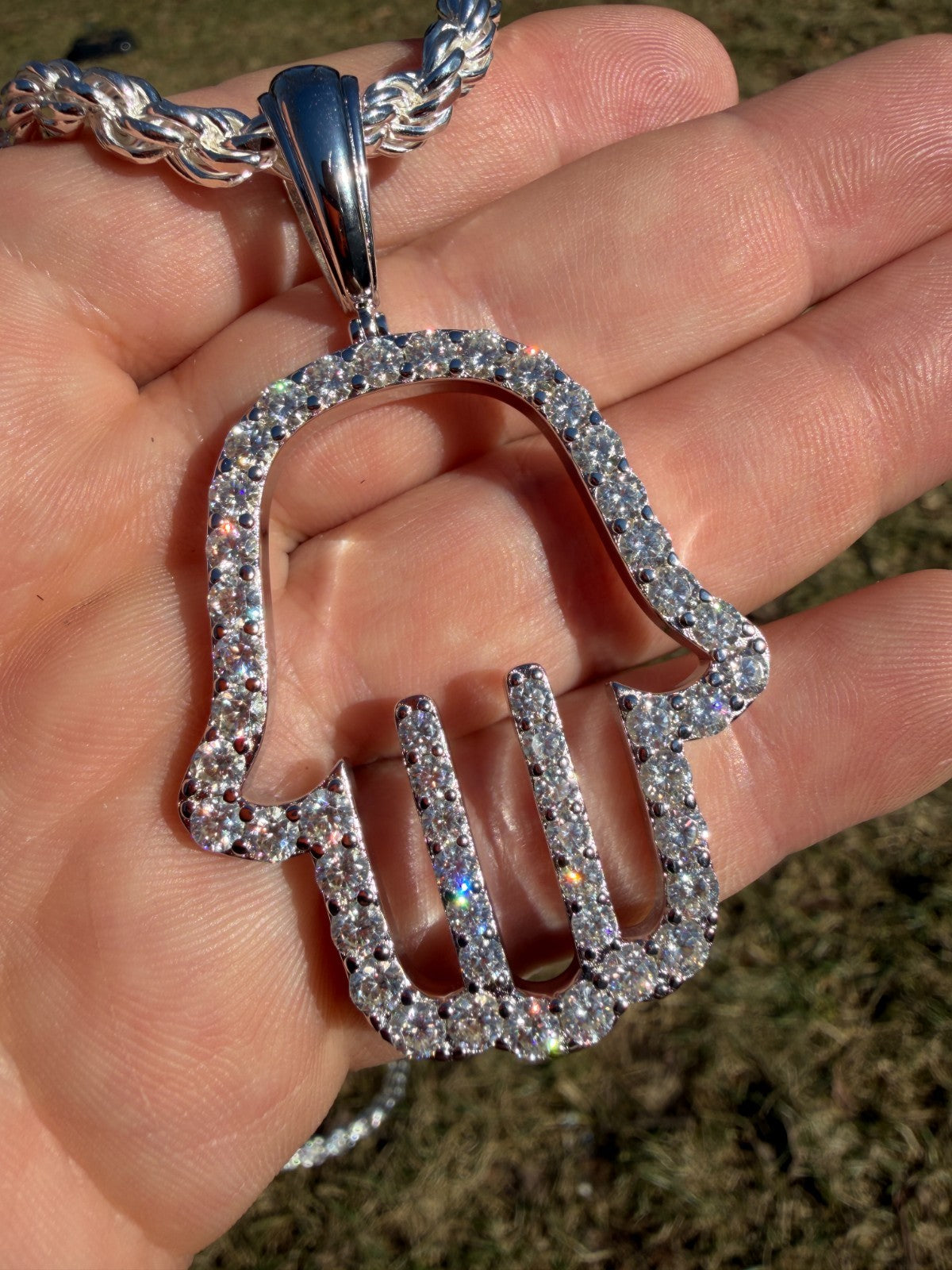 MOISSANITE Hamsa Cutout Pendant - 925 Silver - 3 Sizes 1.25"-2.75"