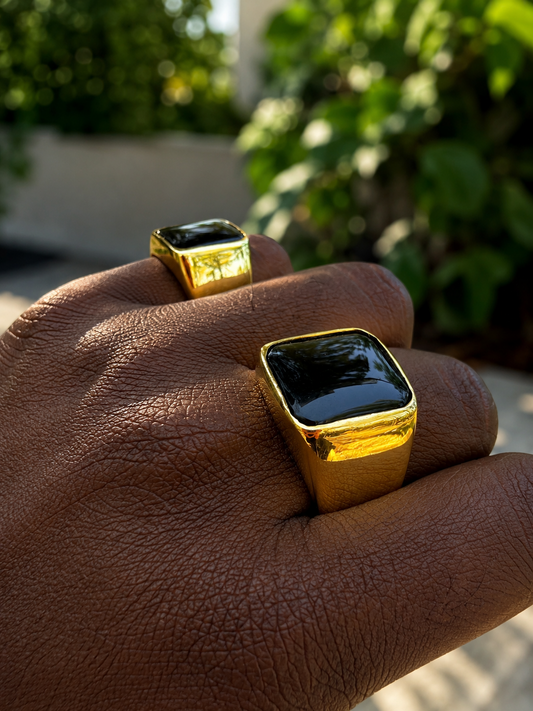 Midnight Don Ring - 14k Gold Vermeil 925 Silver - Genuine Black Onyx Stone