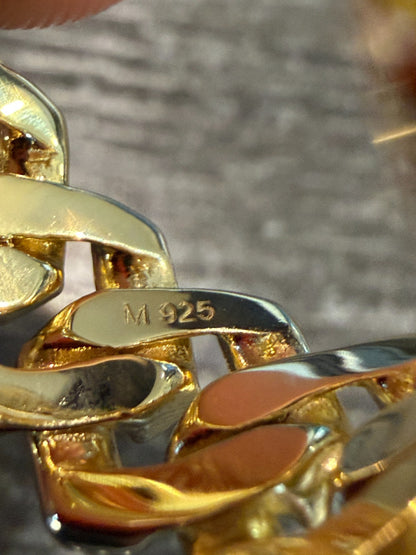 MOISSANITE 11.5mm Iced Out Prong Cuban Eternity Band Ring - 14k Gold Vermeil 925 Silver