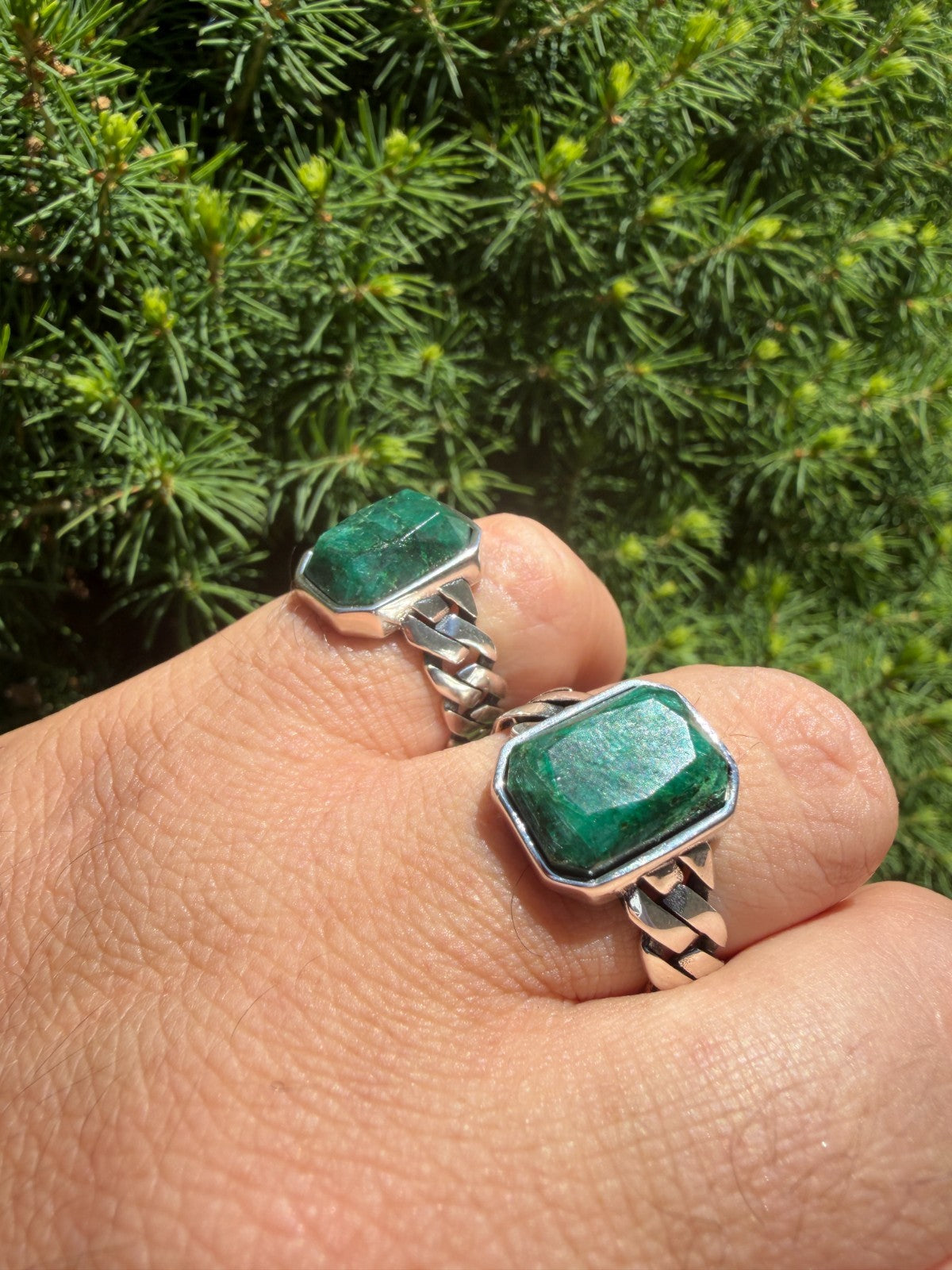 Havana Cuban Ring - 925 Silver - Genuine Green Emerald Stone