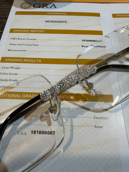 MOISSANITE Cluster Custom Iced Out Sunglasses - 925 Silver Buffs - Clear
