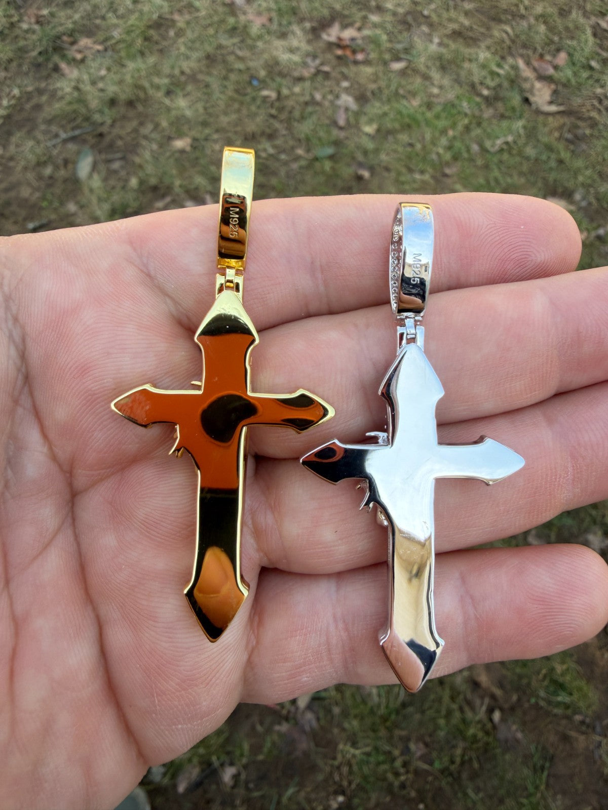 MOISSANITE Passion Of Christ Jesus On Gothic Cross Pendant - 14k Yellow Gold Vermeil Or 925 Silver - Large 2.5"